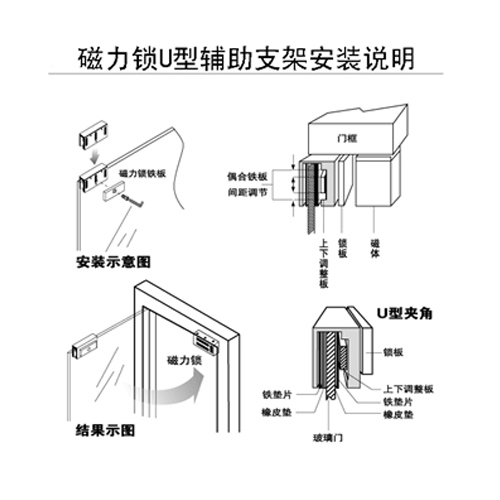 挂装式磁力锁下夹无框玻璃门配件U型下门夹